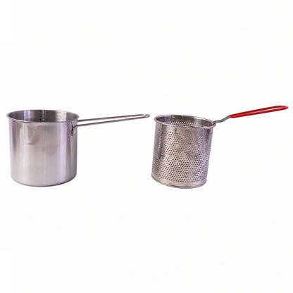 Stainless Steel Deep Frying Pot With Strainer Basket Set For Kitchen (1 Set)