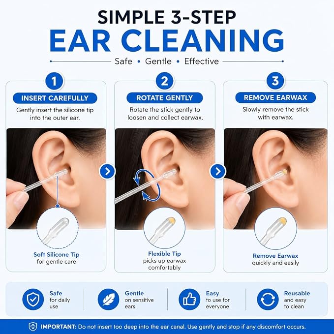 Reusable Silicone Ear Wax Remover Sticks (24Pcs)