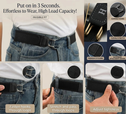 Buckle-Free Elastic Belt No Holes, Auto-Fit Waist (Pack of 2)