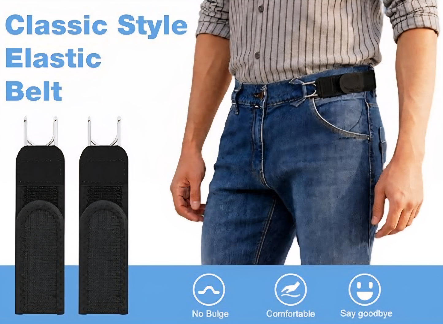 Buckle-Free Elastic Belt No Holes, Auto-Fit Waist (Pack of 2)