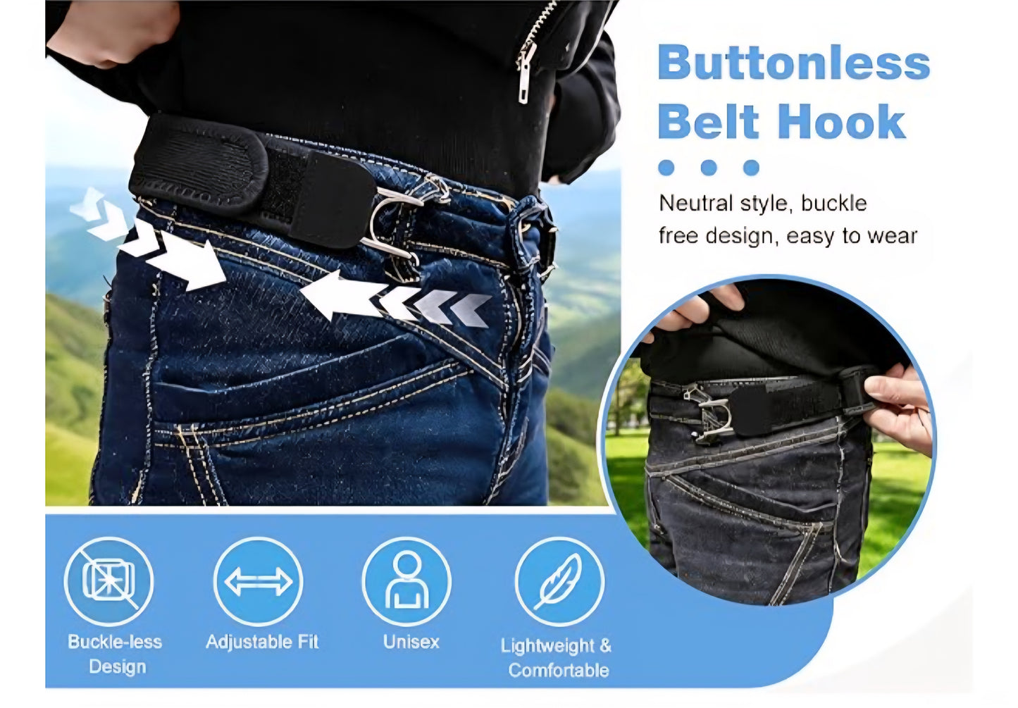 Buckle-Free Elastic Belt No Holes, Auto-Fit Waist (Pack of 2)