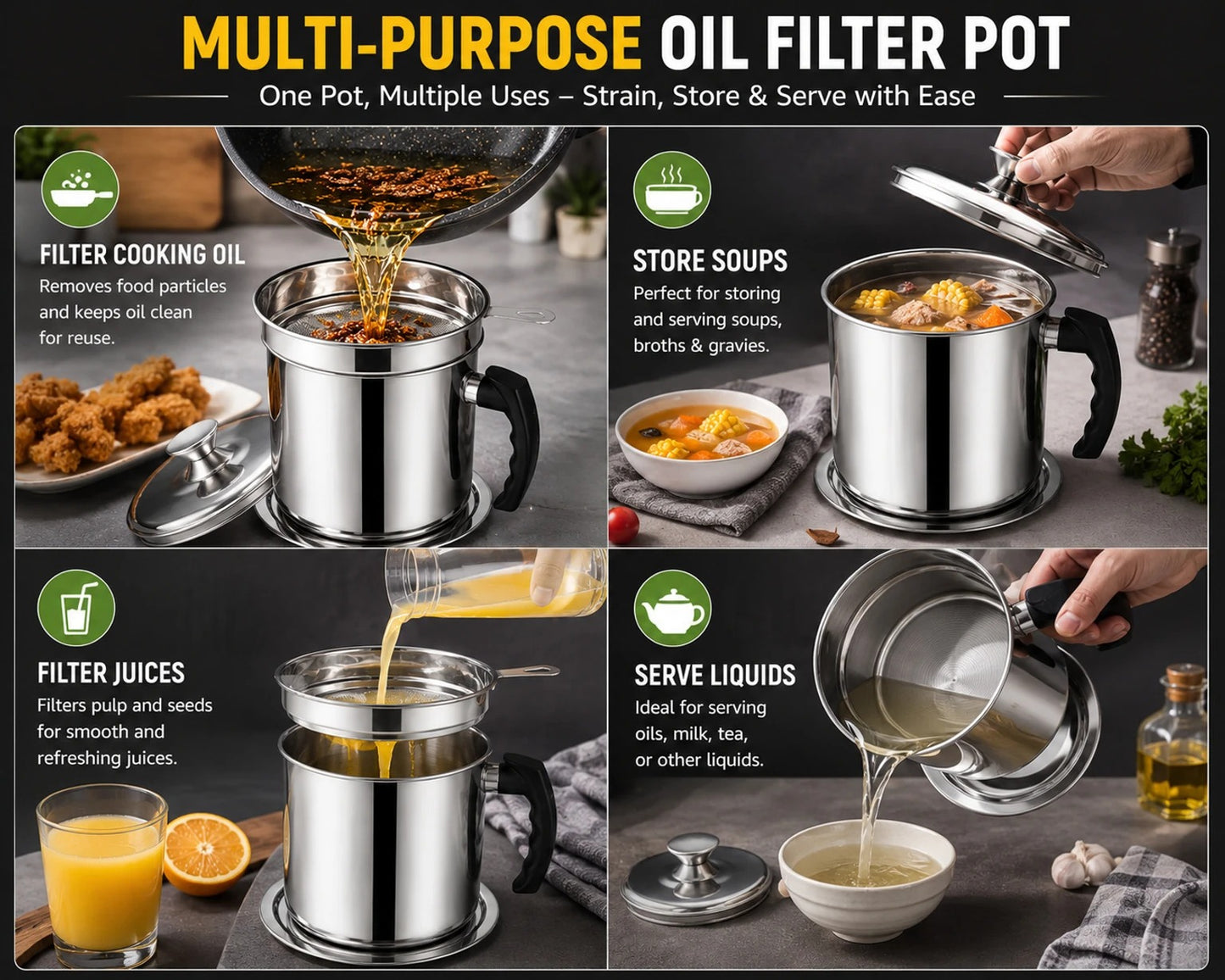 OilSaver™ 1.3L Stainless Steel Oil Filter Pot
